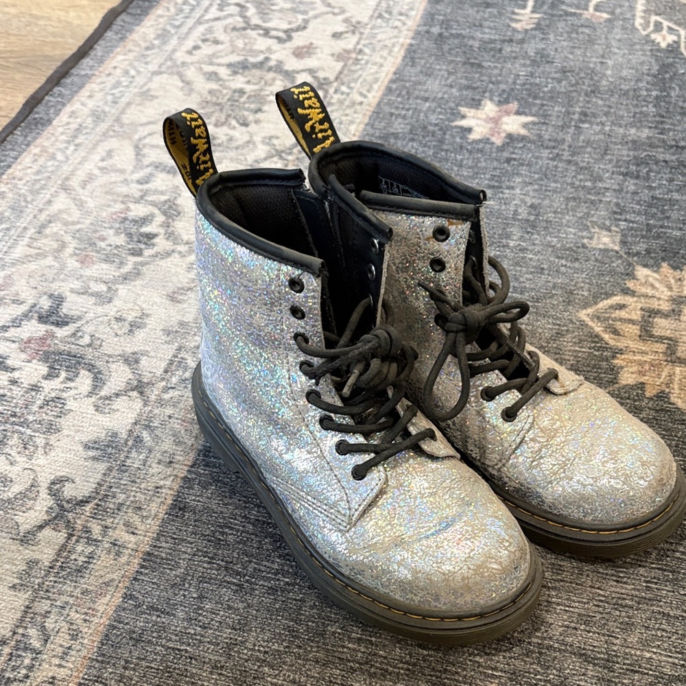 Dr. Martens Kids Sparkling Silver Boots